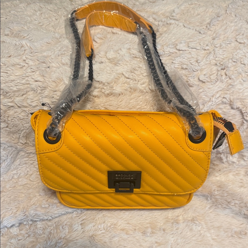 Badgley Mischka Yellow Quilted Crossbody Bag